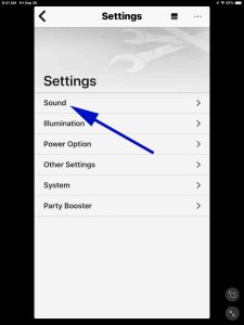 Screenshot of the Sound option on the Settings page.