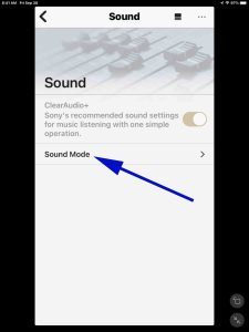 Screenshot of the Sound Mode item on the speaker's Sound page.