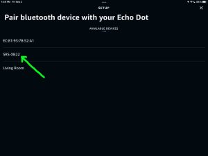 Screenshot of a Sony XB22 discovered on the Setup page in the Alexa App on iPadOS.