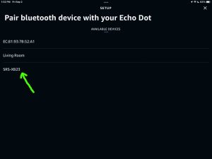 Screenshot of a Sony XB23 discovered on the Setup page in the Alexa App on iPadOS.