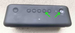 Picture of the Volume Down and Power-Pairing buttons on the Sony SRS XB30 speaker. 