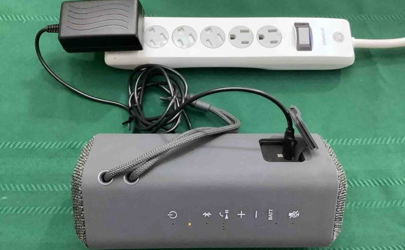 Picture of the Sony SRS XE200 Bluetooth speaker charging.