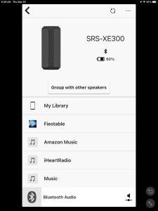Screenshot of the Home page for the Sony SRS XE300 speaker in the Music Center app.