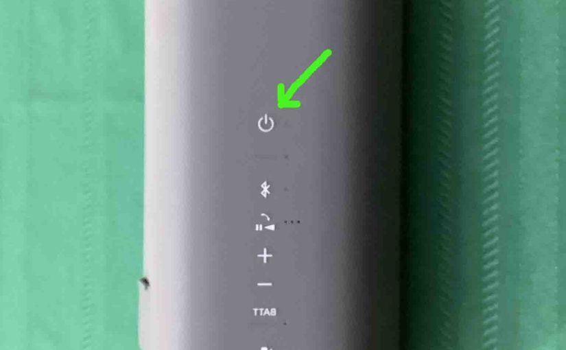 Picture of the Power button on the Sony SRS XE300 speaker.