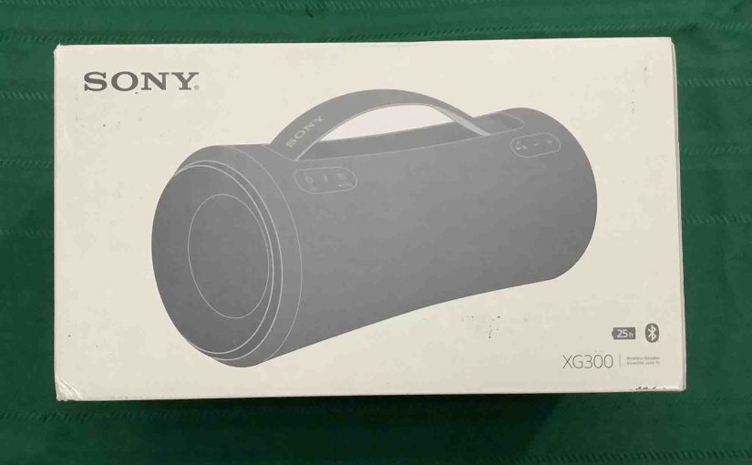 Picture of the front of the original carton packaging for the Sony SRS XG300 speaker.