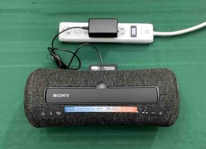 Picture of the Sony XG300 boombox speaker charging.