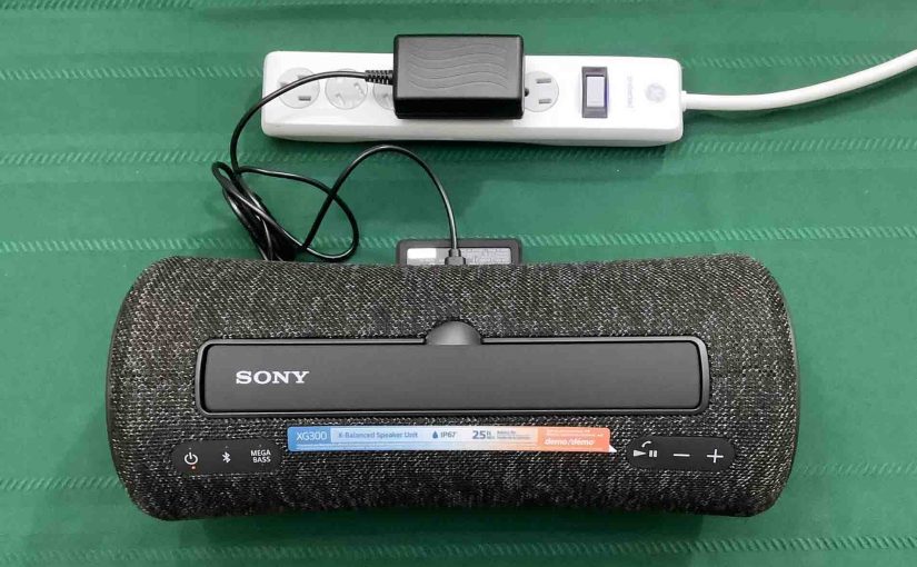 Picture of the Sony SRS XG300 boombox speaker charging.