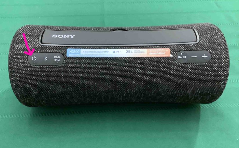 Picture of the -Power- button on the Sony SRS XG300 speaker.