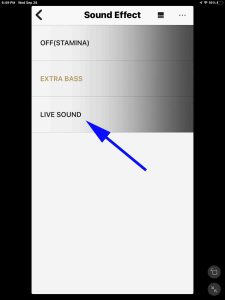 Screenshot of the LIVE SOUND option on the Sound Effect page.