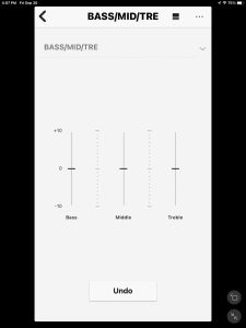 Screenshot of the BASS / MID / TRE page with all sliders set to FLAT.