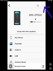 Picture of the More (three dots) item on the  Sony SRS XP500 -Home- page in the app.