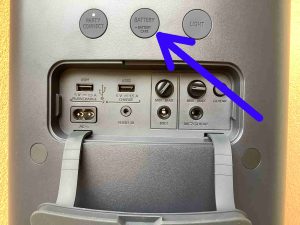 Picture of the Battery / Battery Care button on the Sony SRS XP500 speaker.