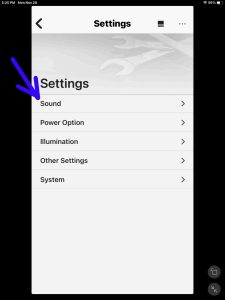 Screenshot of the Sound option on the Settings page for the Sony XP500 in the Music Center app..