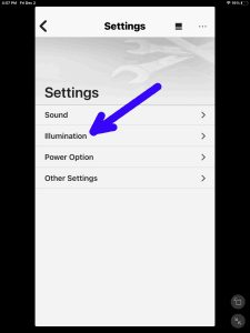 Screenshot of the Illumination item on the Sony XB30 Settings page.