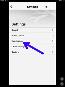 Screenshot of the Illumination item on the Sony XG500 Settings page in the Music Center app.