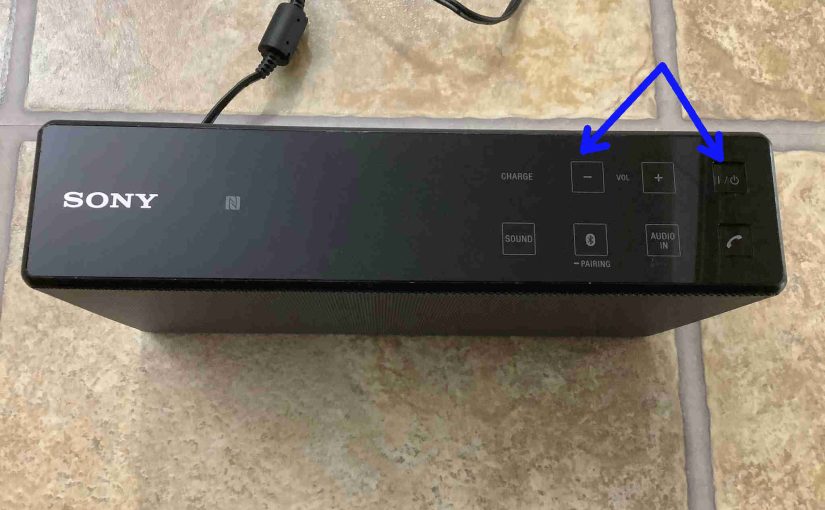 Picture of the Volume Down and Power buttons on the Sony SRS X5.